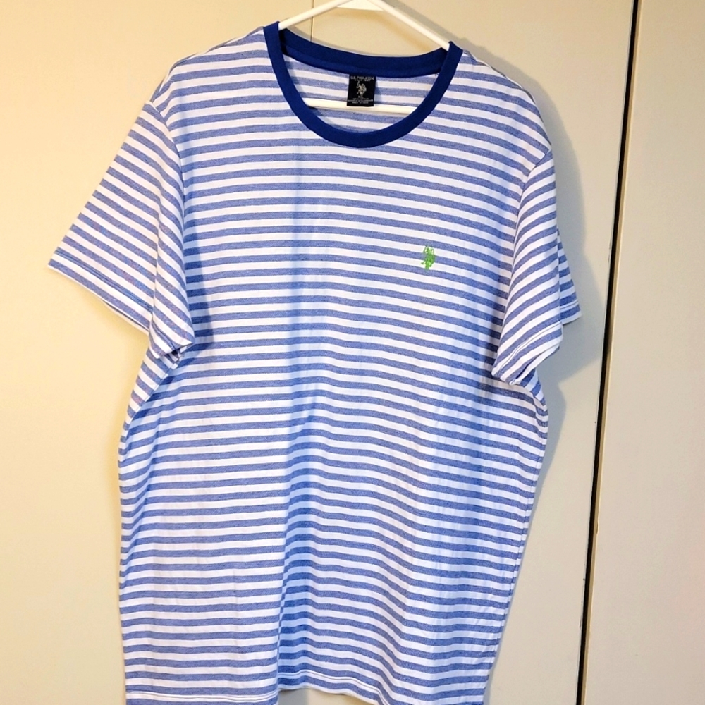 US POLO Assn.men's Embroidered logo strip T-shirt. Men's color Feded blue/with